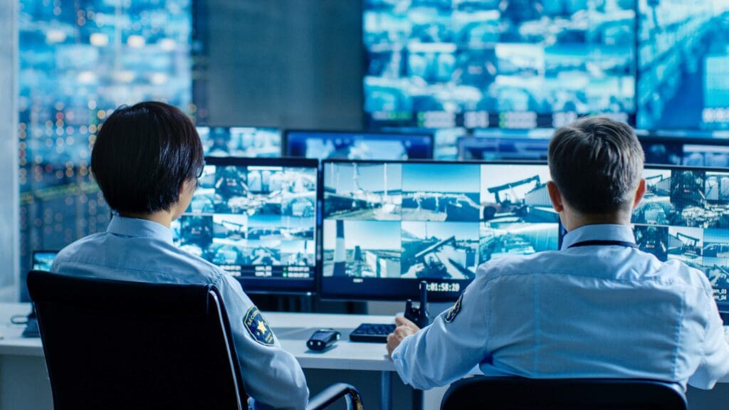 CCTV footage being monitored at a CCTV monitoring station